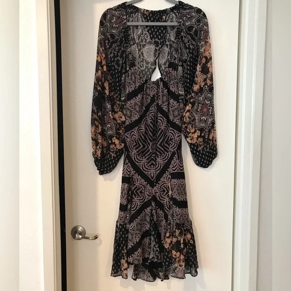 NWT Free People Seven Wonders Black and Multicolored Mini Dress Size L - Picture 5 of 12